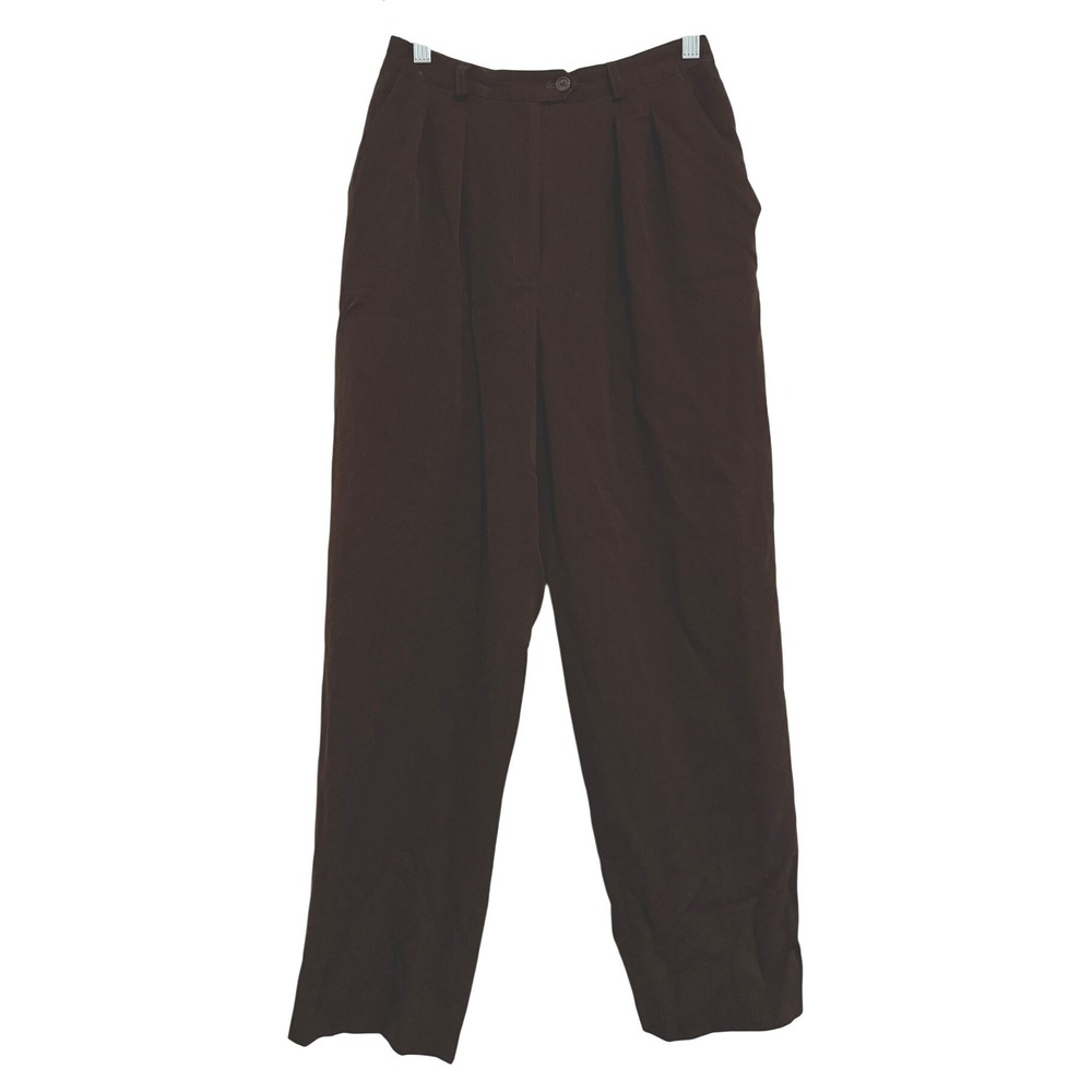 Lauren Ralph Lauren Chocolate Brown 100% Wool Pleated Pants 8 Petite High Rise